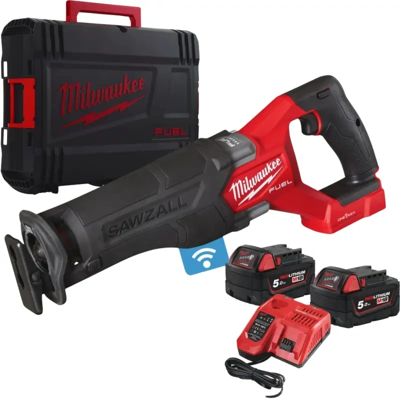 Aku šavlová pila Milwaukee M18 ONEFSZ-502X, ONE-KEY SAWZALL, 2x aku M18 B5 + M12-18 FC + kufr, 4933478294