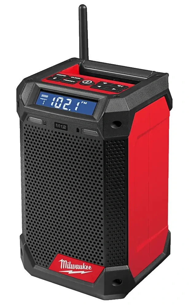 Přenosné Aku rádio/nabíječka Milwaukee M12 RCDAB+-0, DAB+/FM/AM tuner, Bluetooth, nabíječka M12 a USB, bez Aku, 4933472114