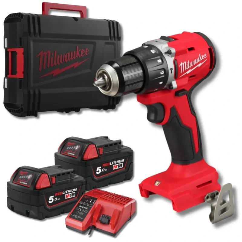 Aku vrtačka s příkleme Milwaukee M18 BLPDRC-502C, sklíčidlo 13 mm, 2x aku M18 B5 + M12-18 C + kufr, 4933492826