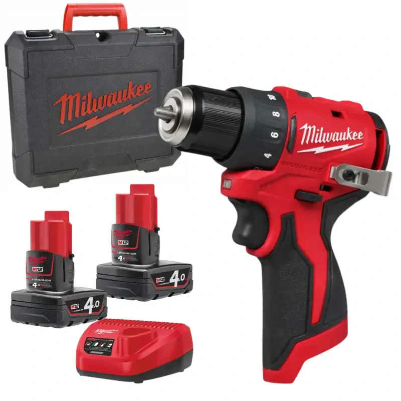 Aku vrtací šroubovák Milwaukee M12 BLDDRC-402C, aku vrtačka, 2x aku M12 B4 + M12 C12 C + Kufr, 4933499688 (MI4933499688)