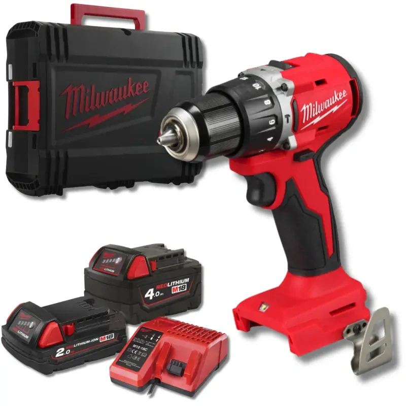 Aku vrtačka s příkleme Milwaukee M18 BLPDRC-422C, sklíčidlo 13 mm, 1x aku M18 B2 + M18 B4 + M12-18 C + kufr, 4933492824
