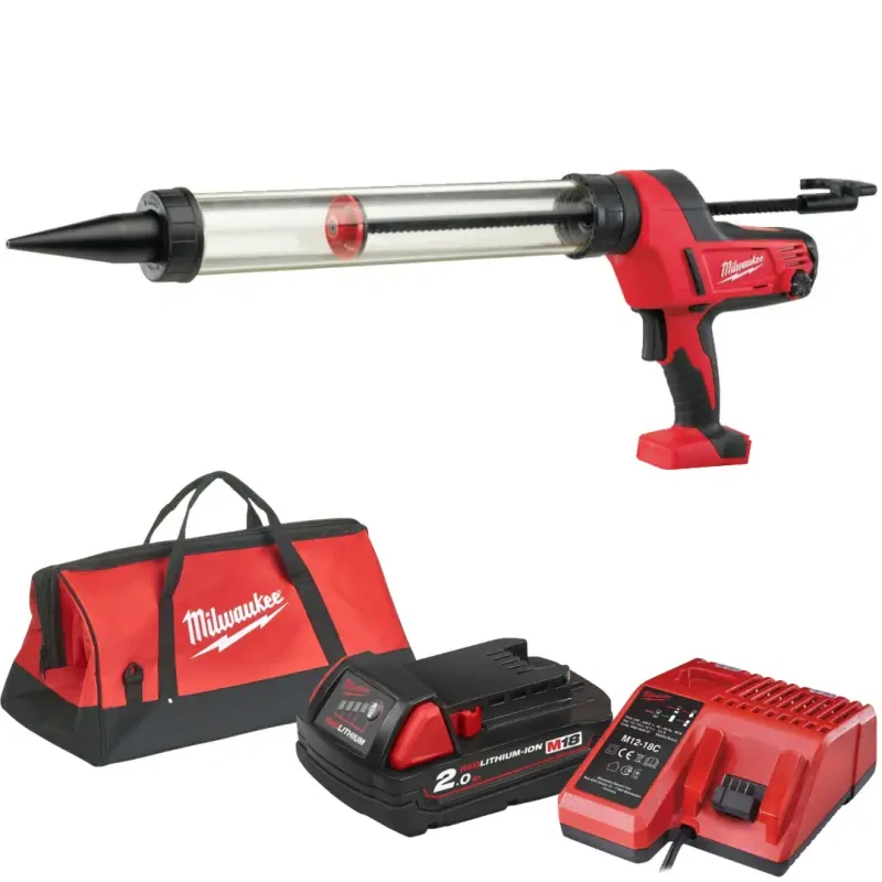 Aku vytlačovací pistole na náplň Milwaukee C18 PCG/600T-201B, průhledný válec 600 ml, 1x aku M18 B2 + M12-18 C, 4933441808
