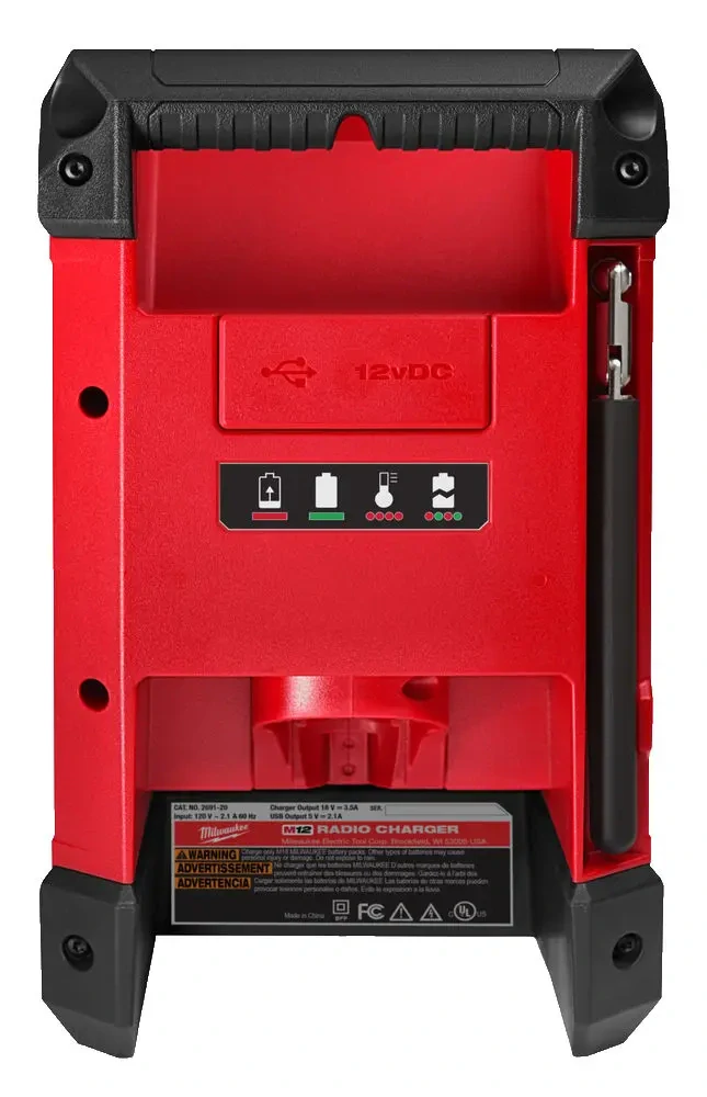 Přenosné Aku rádio/nabíječka Milwaukee M12 RCDAB+-0, DAB+/FM/AM tuner, Bluetooth, nabíječka M12 a USB, bez Aku, 4933472114