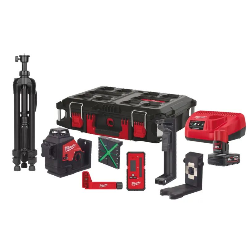 Kompaktní laser 360° Milwaukee M12 3PLKIT-401C se zeleným paprskem (4,0 Ah) (MI4933478960)