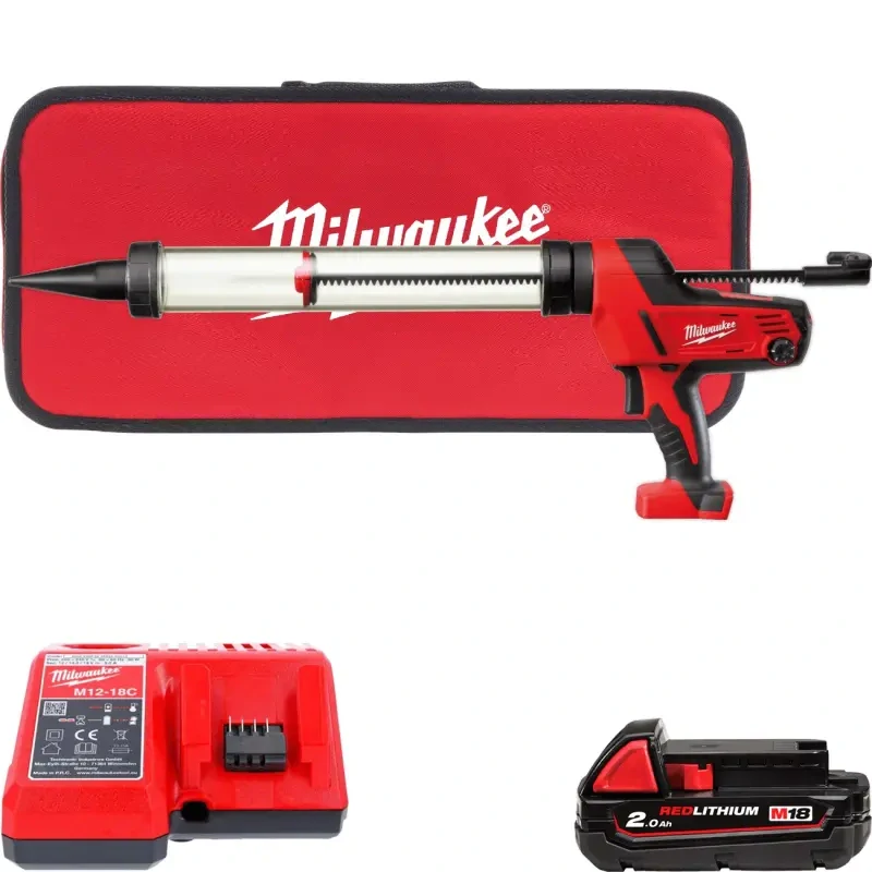 Aku vytlačovací pistole na náplň Milwaukee C18 PCG/600T-201B, průhledný válec 600 ml, 1x aku M18 B2 + M12-18 C, 4933441808