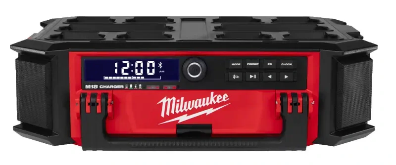 Přenosné Aku rádio/nabíječka Milwaukee M18 PRCDAB+-0, DAB+/FM/AM tuner, repro 40 W, Bluetooth, nabíječka M18 a USB, PACKOUT, bez Aku, 4933472112