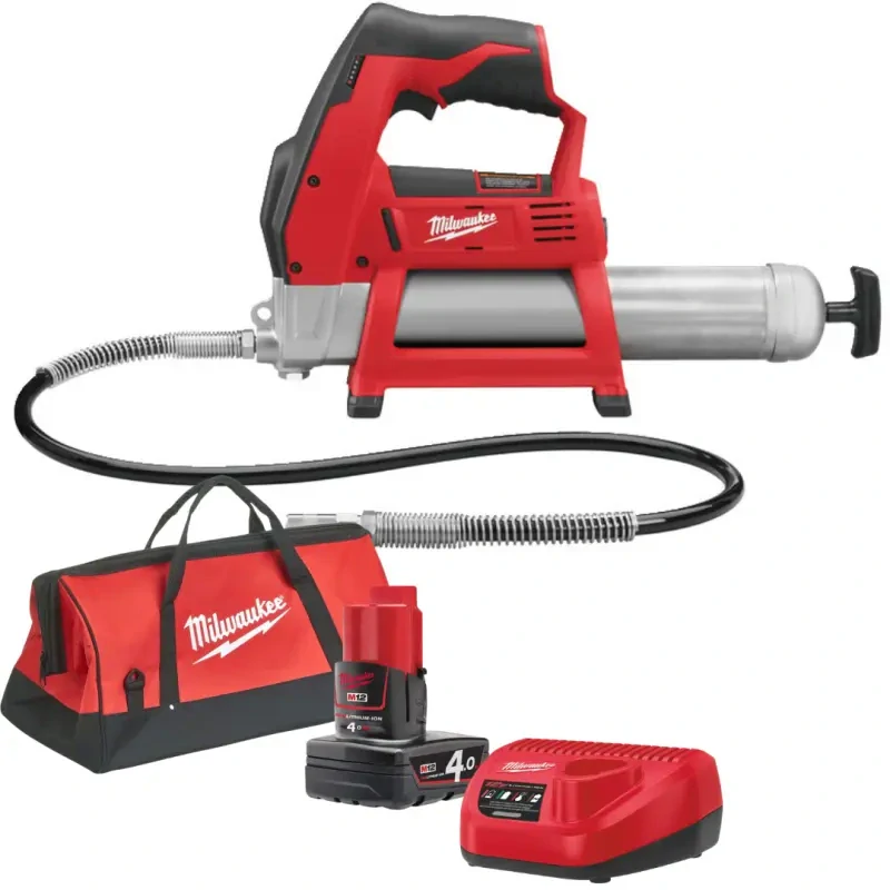 Aku tlaková mazací pistole Milwaukee M12 GG-401B, 1x aku M12 B4 + nabíječka M12 C12 C, 4933441675 (MI4933441675)