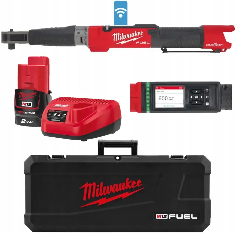 Aku 1/2" digitální ráčnový utahovák Milwaukee M12 ONEFTR12-201C, ONEKEY, 203,4 Nm, momentová ráčna, 1x aku M12 B2 + C12 C + kufr, 4933464970